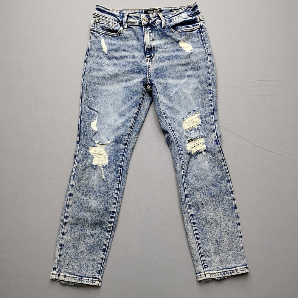 Judy Blue Womens 7 28 Boyfriend Fit Distressed Acid Wash Jeans